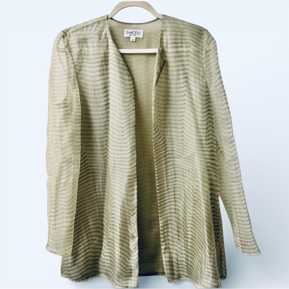 Tamotsu New York Silk Blend Sheer Open Front Jacket Celadon Green 8 Vintage 90s